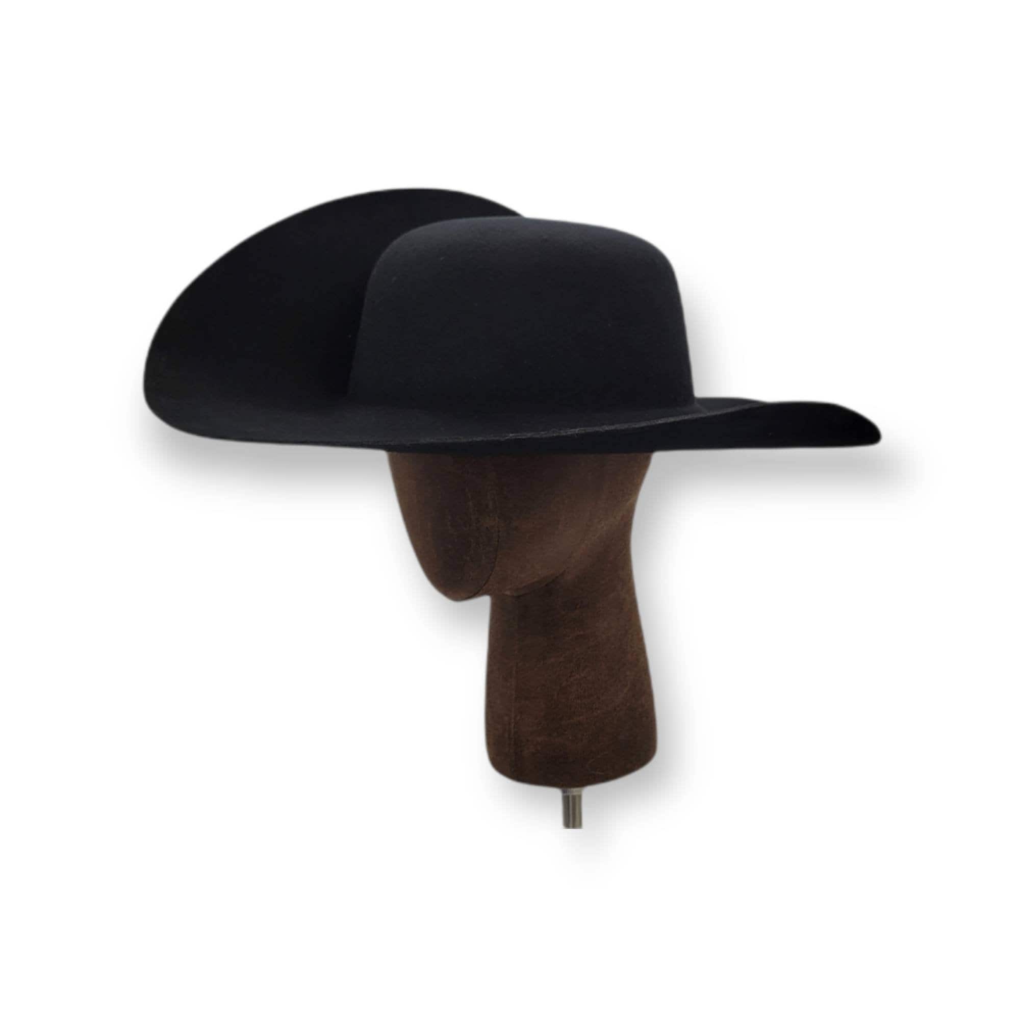Cavalier Hat Circle Brooch Black Felt 