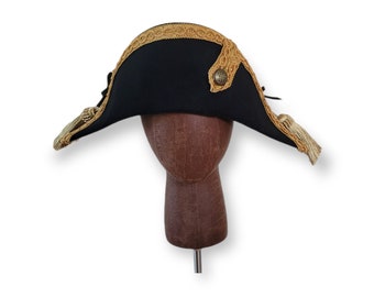 Captains Bicorne with Black and Gold Trim - American Cocked Hat - War of 1812 - Napoleon - Bicorne with Tassels