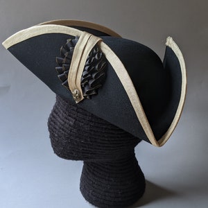 Edge Trimmed Tricorn - Gold Edging - Black and Gold Double Cockade - Colonial Tricorn