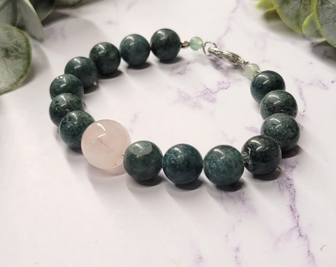 Jade and Rose Quartz Beaded Bracelet - Healing Bracelet - Luck and Love Bracelet - Stone Bracelet