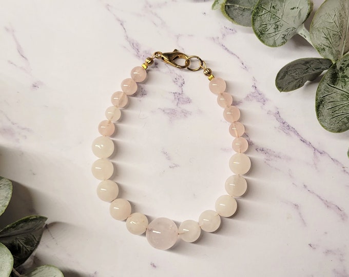 Rose Quartz Beaded Bracelet - Healing Bracelet - True Love Bracelet - Stone Bracelet