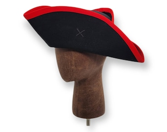 Ready to Ship! 2XL Yorktown Military Tricorn - Red Edging - American Revolutionary Felt Hat