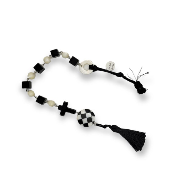 SCA Checky - Black & White MOP Onyx Rosary #3 - Tenner - Paternoster