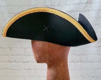 Ready to Ship! 2XL Gold Trimmed Officer's Tricorn - Colonial - Military Tricorne - Revolutionary War