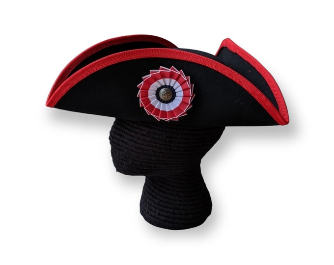 Ready to SHip! Large Edge Trimmed Tricorn - Red Edging - Colonial Tricorn