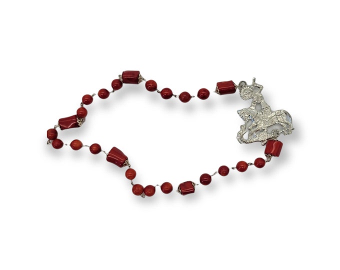 St. George Red Bamboo Coral Chaplet Paternoster Rosary
