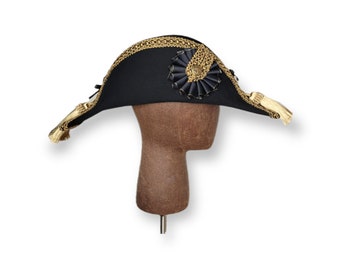 Captains Bicorne with Black and Gold Trim - American Cocked Hat - War of 1812 - Napoleon - Bicorne with Tassels