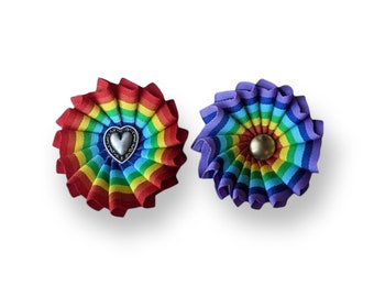 New! Small Pleated Rainbow Cockade for Hat or Clothing - LGBTQ Pride Ribbon