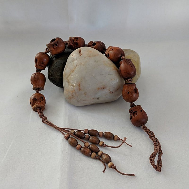 Skull Paternoster Prayer Beads with Macrame Dangles - Memento Mori