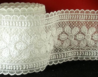 Sheer Embriodered Trim - 3 1/4" White - Renaissance Faire - Victorian