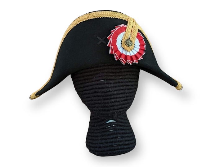 Napoleon Bicorne with Gold Trim - American Cocked Hat - Red White Blue Cockade