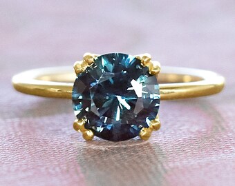 Blue Round Untreated GIA Sapphire Solitaire Engagement Ring |  18k Gold Sapphire Ring | Recycled Yellow Gold | Modern | Minimal  | 2+ Carat