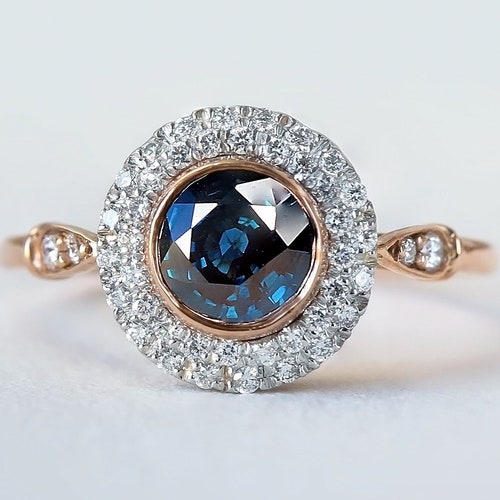 London Blue Topaz Engagement Ring Set Solid 14k Rose Gold | Etsy