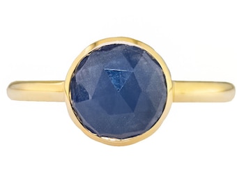 Rose Cut Untreated Sapphire Recycled 18k Gold Bezel Solitaire | low profile | minimal |