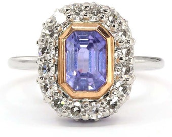 Antique Burmese GIA Untreated Color-Change Sapphire | Vintage Cut Diamonds | Recycled Platinum and 18k Rose Gold | Low Profile | Tanzanite