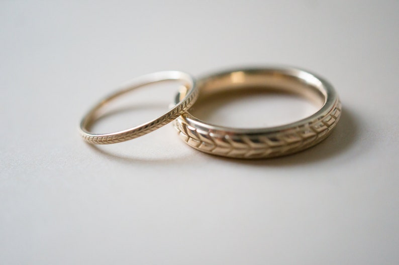 Wheat Wedding Band Engraved Wedding Ring 14k Recycled Gold Etsy