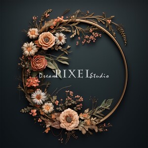 Boho Floral Ring, 300 dpi, 6000x6000, floral ring backdrop, floral ring overlay, overlay backdrop, floral ring digital, photoshop, gold