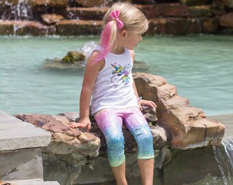 Unicorn capris- baby, toddler, kids capris- girls capri leggings- metallic, sparkly holographic leggings- whimsical rainbow leggings- capri