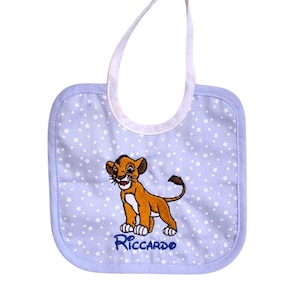 Personalized Bib with Lion King Embroidery and Baby Name - 100% Soft Cotton - Unique Gift for Birth or Baptism