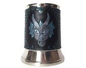 Dragon Scale Leather Tankard Cover on Tankard Hand Made LARP Made to Order