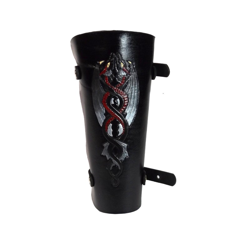 LARP Armour Made to Order TWIN DRAGONS Bracer Leather Vambrace