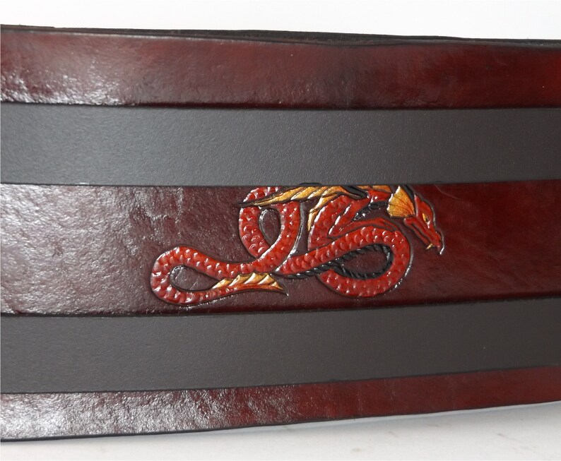 LARP Dragon Motifs Wide Leather Hero Double Belt Made to Order