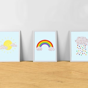 Kids Weather Art Prints, Weather Nursery Art Prints, Kids Rainbow Art, Rainbow Nursery Art, Nursery Art Printable, Nursery Series Art