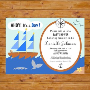 Nautical Baby Shower Invitation, Nautical Theme, Ahoy Its a Boy, Nautical Baby Boy Shower Invitation, Printable, Custom, Digital File