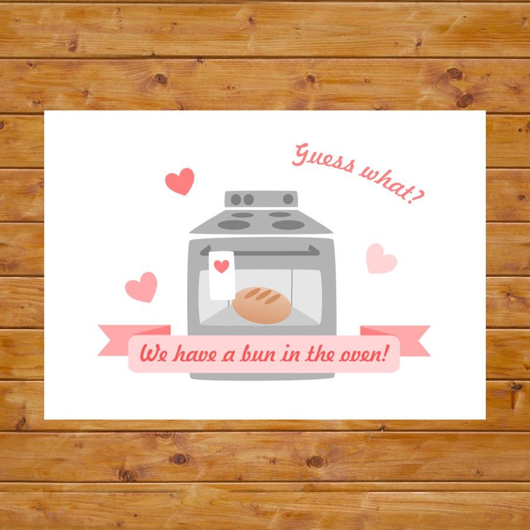 Bun in the Oven Pregnancy Announcement Card Pregnancy Reveal Card
