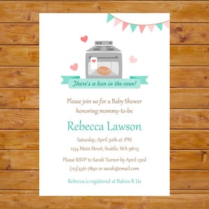 Bun in the Oven Baby Shower Invitation - Gender Neutral Baby Shower Invite - Printable, Custom, Digital File