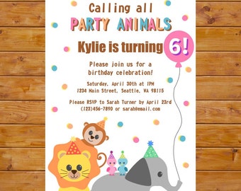 Party Animal Invitation - Zoo Birthday Invitation - Girl Birthday Party - Printable, Custom, Digital File