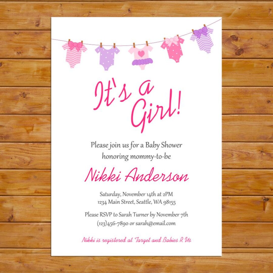 Onesie Clothesline Baby Shower Invitation It's a Girl Etsy