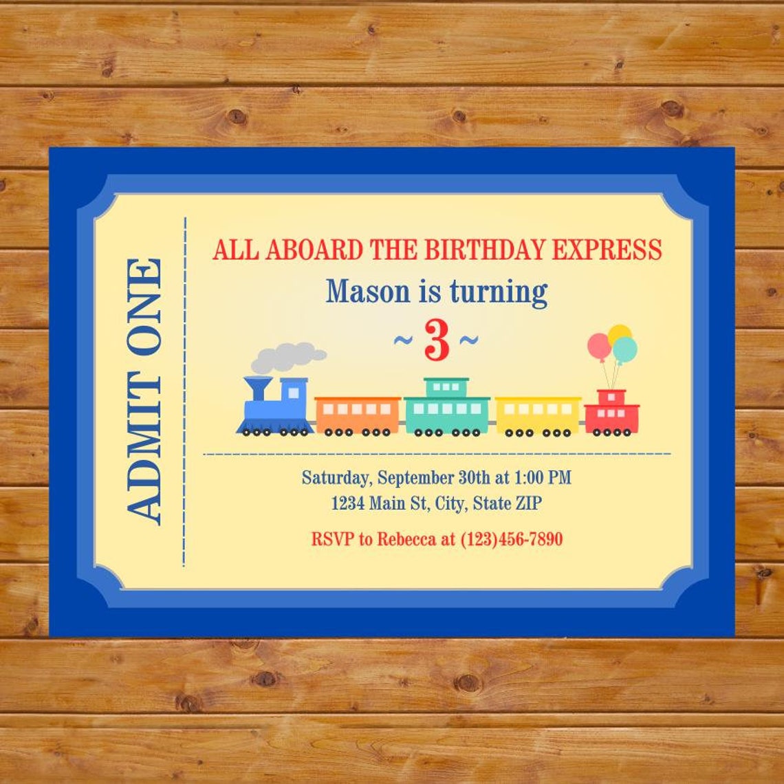 Train Ticket Birthday Invitation Train Birthday Invitation - Etsy