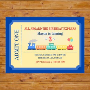 Train Ticket Birthday Invitation - Train Birthday Invitation - Boy Birthday Party - Printable, Custom, Digital File