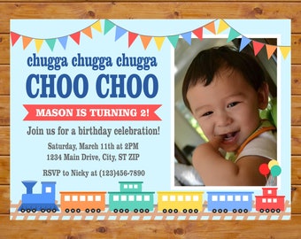 Train Birthday Invitation - Chugga Chugga Choo Choo Train Invitation - Photo Birthday Invitations Boy - Printable, Custom, Digital File