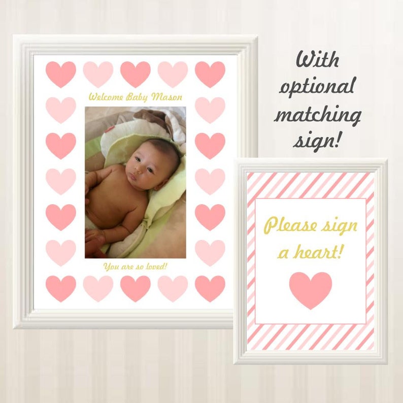 Heart Baby Shower Guest Book Frame Pink And Gold Image 0