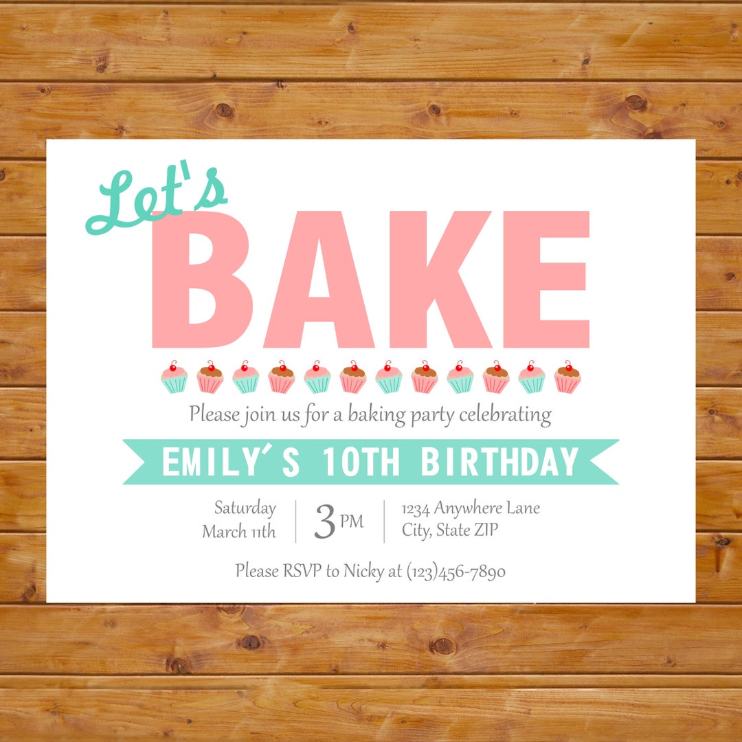 Cupcake Baking Birthday Party Invitation - Baking Party - Cupcake ...