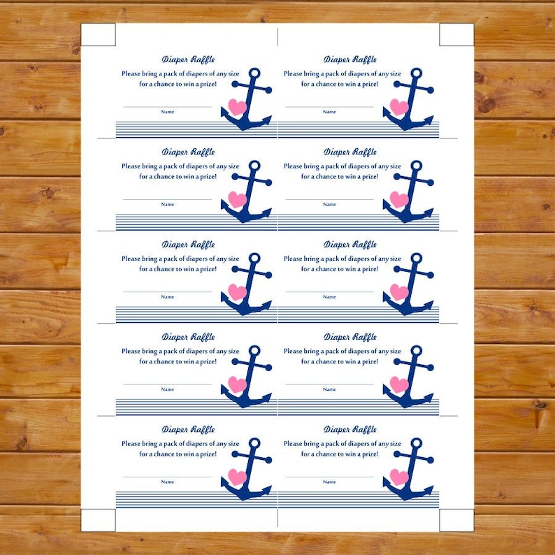Nautical Diaper Raffle Tickets, Nautical Baby Shower Diaper Raffle ...