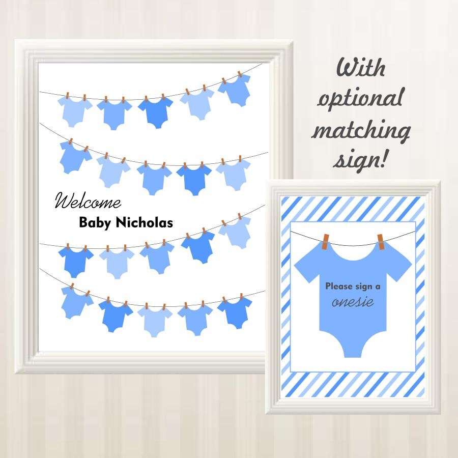 Onesie Clothesline Baby Shower Guest Book Alternative Boy Printable Personalized Custom Digital File