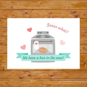 Cartão de revelação de gravidez de pão no forno - Cartão de anúncio de gravidez - Dobrável, arquivo digital, para impressão, download instantâneo