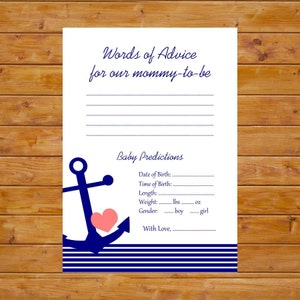 Nautical Baby Shower Advice and Prediction Cards with Anchor and Heart - Instant Download, Printable, Digital File