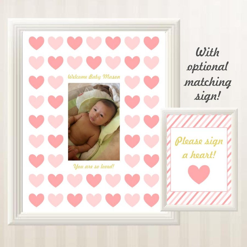 Heart Baby Shower Guest Book Frame Pink and Gold Baby Shower Etsy
