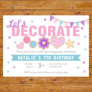 Cookie Decorating Party Invite - Cookie Decorating Invitation - Girl Birthday Party - Printable, Custom, Digital File