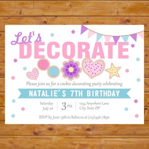 Cookie Dekorieren Party einladen - Cookie Dekorieren Einladung - Mädchen-Geburtstagsfeier - Printable, Custom, Digitale Datei