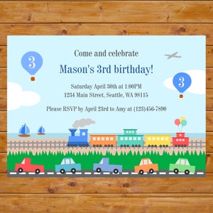 Transportation Birthday Invitation - Boy Birthday Invitation- Printable, Custom, Digital File