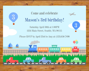 Transportation Birthday Invitation - Boy Birthday Invitation- Printable, Custom, Digital File