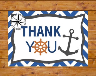 Nautical Thank You Card - Nautical Baby Shower, Nautical Birthday Party - Foldable, Digital File, Printable, Instant Download