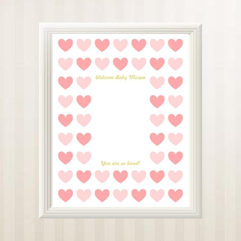 Heart Baby Shower Guest Book Frame Pink and Gold Baby Shower Etsy