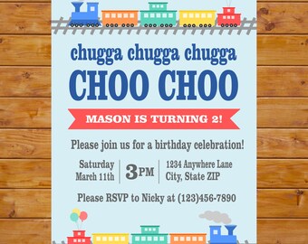 Convite de festa de aniversário de trem - Chugga Chugga Two Two Birthday Party Invitation - para impressão, personalizado, arquivo digital