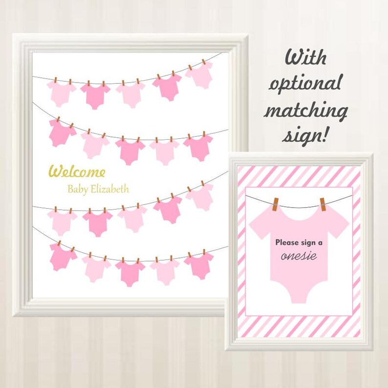Onesie Clothesline Baby Shower Guest Book Alternative With Sign Pink